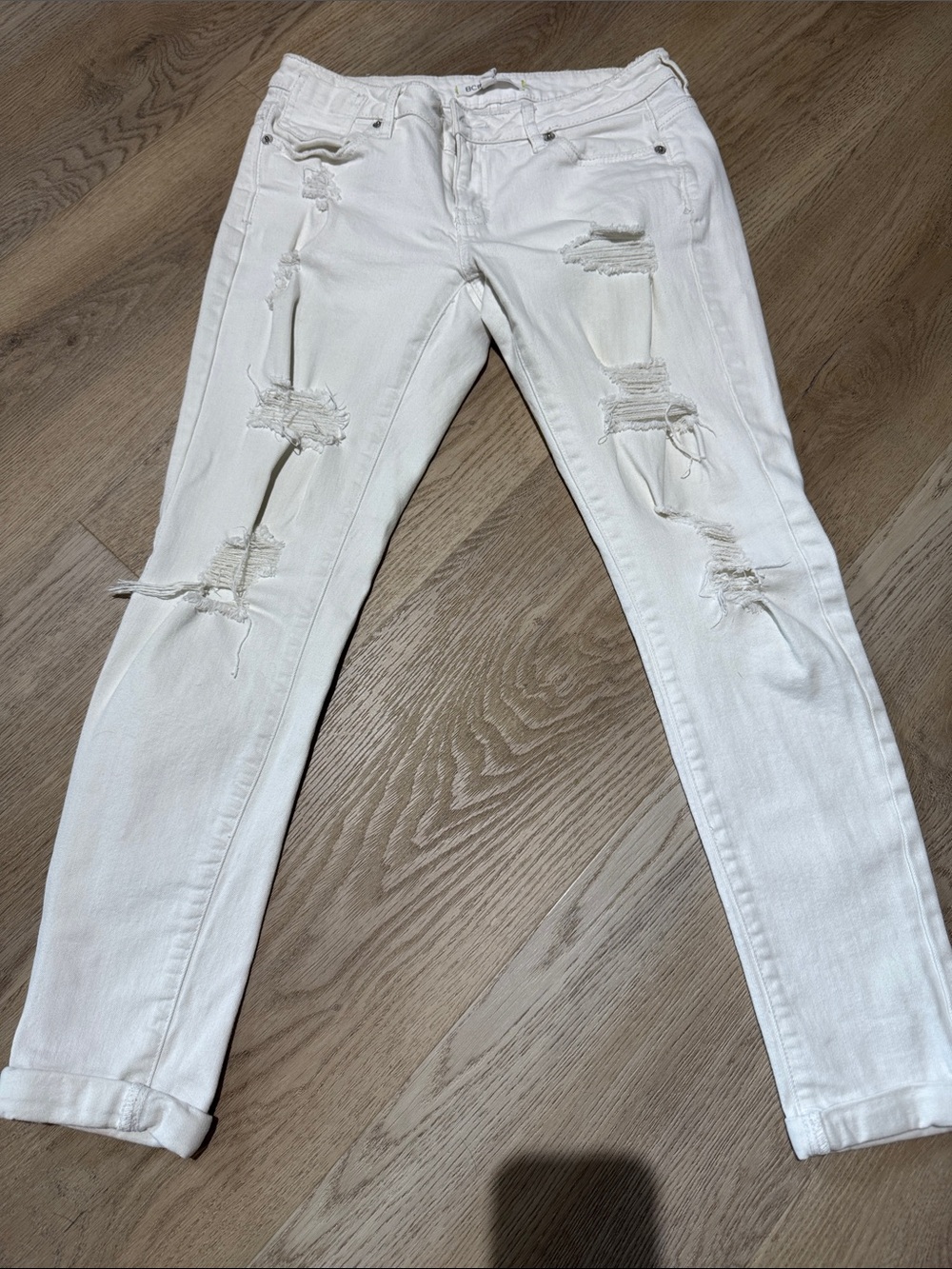 BCBGeneration White Distressed Straight Leg Jeans